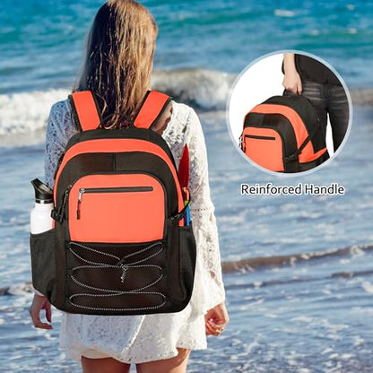 Fasrom Mesh Beach Bag Backpack with Wet Item Pocket, Swim Backpack for Pool, Travel and Gym (Patent Design, Empty Bag Only), Orange - color: Orange
