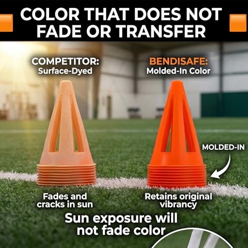 Healthy Surplus Soccer Training Markers (12) - Flexible Agility Markers for Soccer, Football, Hockey & Basketball Drills - High Visibility Orange Field Markers - Made in USA - BendiSafe