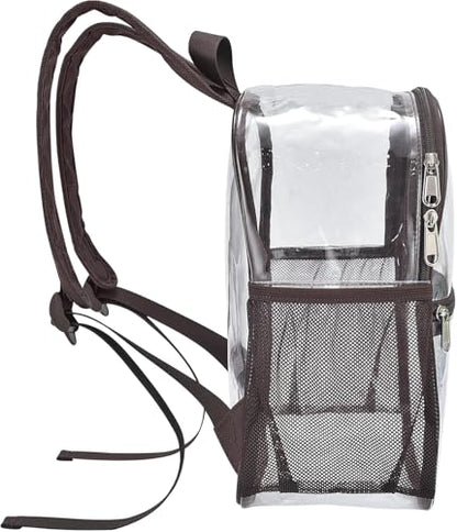 Oraben Clear Backpack Stadium Approved, 12 x 6 x 11 in, Small Transparent Backpack Clear Bag for Concerts, Sports Events, Festivals, Travel, Waterproof PVC, Adjustable Straps - color: Chocolate, style: Enhanced Strap