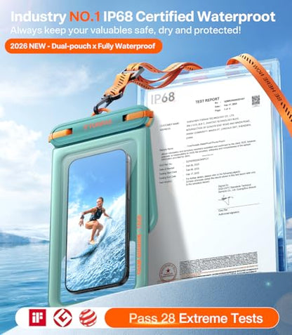 TORRAS IP68 Waterproof Phone Pouch Double Space, Floating Waterproof Phone Case with Lanyard for iPhone 17 Pro Max 16 15 S26 S25, Phone Dry Bag Vacation Cruise Travel Essentials 7.0'', Glacier Sprint - color: Glacier Sprint