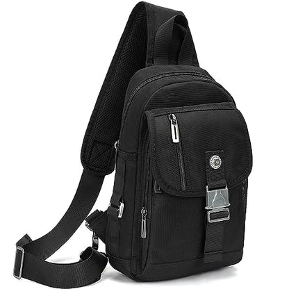 NICGID Sling Bag Chest Shoulder Backpack Crossbody Bags for Tablet Laptop Outdoor Hiking Men Women - color: Black-016