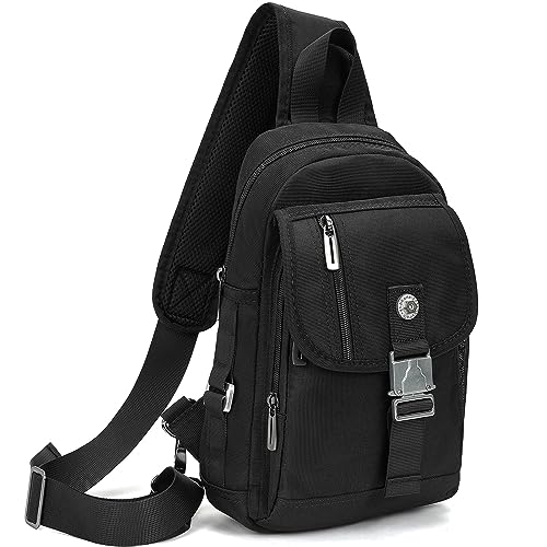 NICGID Sling Bag Chest Shoulder Backpack Crossbody Bags for Tablet Laptop Outdoor Hiking Men Women - color: Black-016