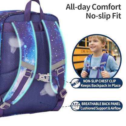 Kids Backpack for Boys - 17 Inch School Bookbag for Grades 3-5 | Elementary Boys Backpack Ages 8-10, Fits Binder Laptop, Reflective Strips, Chest Straps, Comfort Padded S-Straps, Blue Galaxy - color: Blue Galaxy