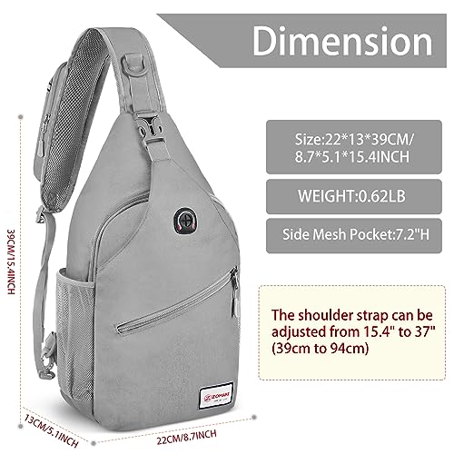 ZOMAKE Sling Bag,Small Crossbody Sling Backpack,Water Resistant Shoulder Daypack for Travel,Anti Thief Chest Bag for Hiking(Grey(New)) - color: Grey(new)