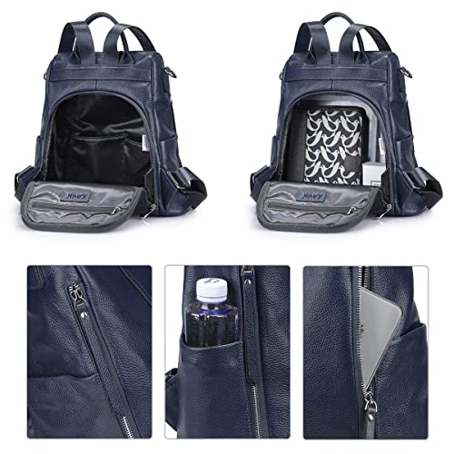 S-ZONE Leather Backpack Purses for Women Antitheft Rucksack Shoulder Bag Medium - color: Blue