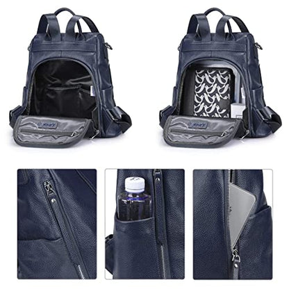 S-ZONE Leather Backpack Purses for Women Antitheft Rucksack Shoulder Bag Medium - color: Blue