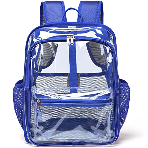 Clear Backpack,15 '' Clear Backpacks for School Heavy Duty PVC See Through Bag Waterproof Bookbag for Girls & Boys, Blue - color: Blue, size: Large-15.5in