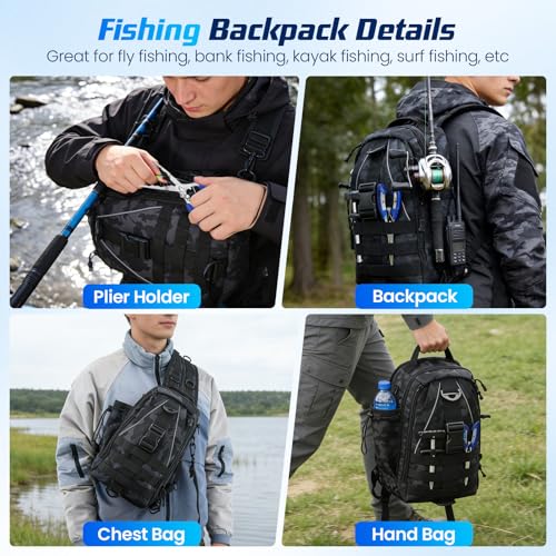 Fishing Tackle Backpack with 2 Tackle Boxes, 208PCS Complete Fishing Gear Kit for Beginners, Waterproof Fishing Bag Organizer with Fish Hook Remover, Lip Gripper, Pliers, Ideal Gift for Men