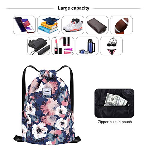XEYOU Drawstring Sports Backpack Lightweight Gym Yoga Sackpack Shoulder Rucksack Casual Outdoor Daypack for Women and Men | Lightweight - color: Flower Pattern
