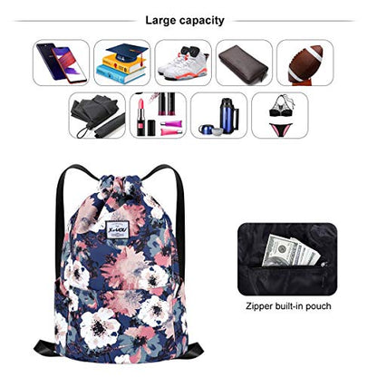 XEYOU Drawstring Sports Backpack Lightweight Gym Yoga Sackpack Shoulder Rucksack Casual Outdoor Daypack for Women and Men | Lightweight - color: Flower Pattern