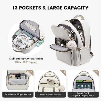 LOVEVOOK School Backpack for Teen Girls, Student Backpack Purse for 14-16 Teenage, Cute Kid Bookbag, Back to School Backpacks Fit 15.6 Inch Laptop, Large College Travel Bag, Beige-khaki - color: Beige-khaki