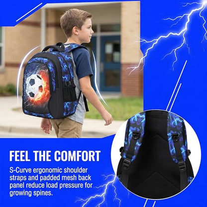 Jumpopack Boys Backpack Soccer Backpacks School Backpacks for Boys Elementary School Bag Bookbag World Cup Kids Backpack with Lunch Box,Soccer Print - color: Navy Football