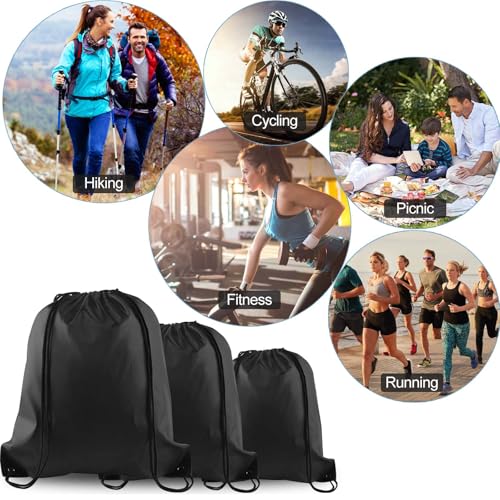 PLULON 15 Pcs Black Drawstring Bags, Drawstring Backpack Bulk, Classic Gym Backpack Bags for Yoga Traveling Outdoor Sports - color: Black