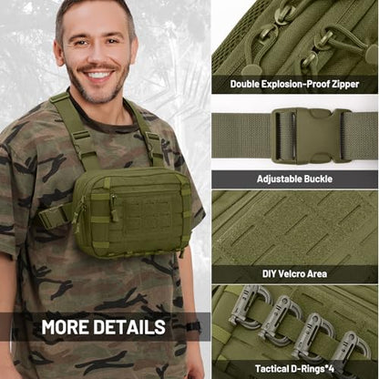 Tactical EDC Chest Bag Utility Molle Chest Rig Pouch with CCW Compartment Adjustable Strap Outdoor Chest Pack - color: Amy Green