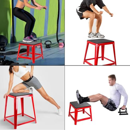 Plyometric Platform Box, Plyometric Box Jump Set For Home Gym Training, Conditioning, Strength Training - color: Set of 4 Red