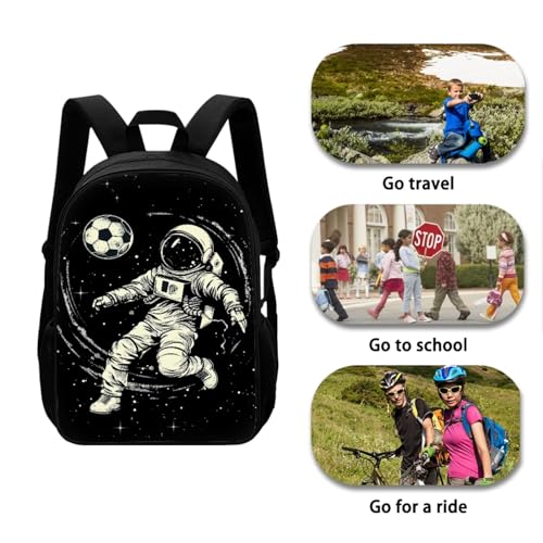 Backpack for Boys Girls Astronaut Playing Soccer Lunch Bag with Handles Novelty Pencil Case for Stationery Essentials Reusable Water Bottle Holder with Adjustable Strap 4PCS Backpack Set - color: Astronaut Playing Soccer
