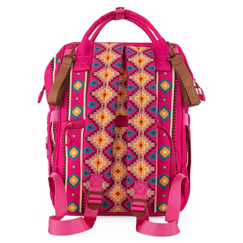 Montana West Wrangler Callie Diaper Bag Backpack with Stroller Straps Multifunction Baby Travel Bag WG2204-9110HPK - color: Hot Pink