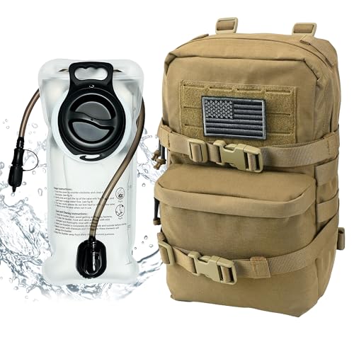 Tactical Mini Molle Hydration Pack,Molle Hydration Carrier with US Flag Water Resistant,Hydropack for Tactical Vest Backpack - style: Cb+bladder