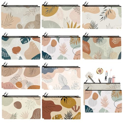 Reginary 20 Pcs Makeup Bags Gifts for Women Canvas Cosmetic Bags with Zipper Bulk Gift for Women Travel Purse Organizer Pouch Accessory, Toiletry Large Capacity, 7 x 4.3 Inch(Boho Leaf) - style: Boho Leaf
