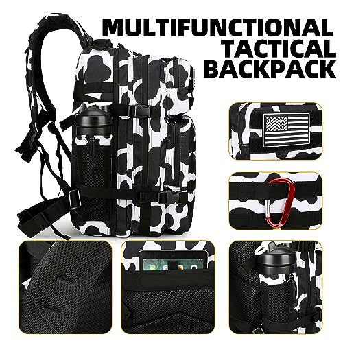 Lovelinks21 25L Tactical Backpack Military Tactical Backpack for Men and Women Small Assault Pack Outdoor Travel Hiking Camping Rucksack with Molle Webbing (Cow Print) - color: Cow Print