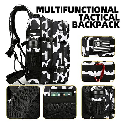 Lovelinks21 25L Tactical Backpack Military Tactical Backpack for Men and Women Small Assault Pack Outdoor Travel Hiking Camping Rucksack with Molle Webbing (Cow Print) - color: Cow Print