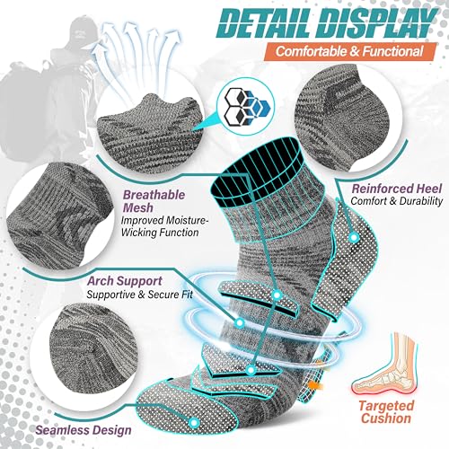 ANTSANG 6 Pairs Merino Wool Quarter Ankle Hiking Running Socks Compression Thermal Thick Cushion Socks for Women Men - color: Gray Series, size: Large