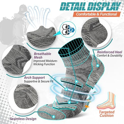 ANTSANG 6 Pairs Merino Wool Quarter Ankle Hiking Running Socks Compression Thermal Thick Cushion Socks for Women Men - color: Gray Series, size: Large