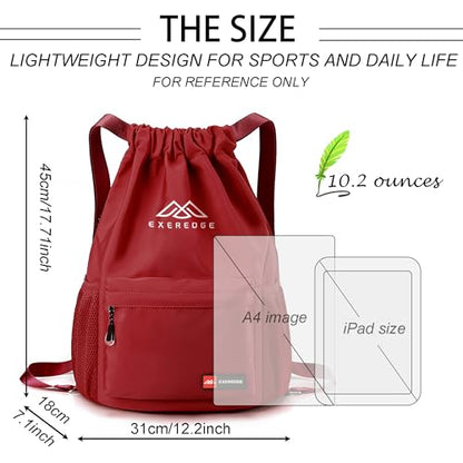Drawstring Backpack for Women Men Sport Gym Bag Water Resistant Backpack Sandproof Beach Bag With Mesh Pockets (Red) - color: Red