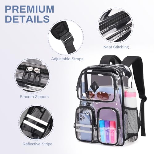 Clear Backpack Heavy Duty PVC Clear Bookbag for School Stadium Events Transparent Back Pack Girls Boys, Black - color: Black