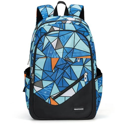 Boys' Large School Backpack, for 8-16 Years Old, Elementary - High School (Geometric Blue, Large：19.5×7.2×13.25 inch) - color: Geometric Blue