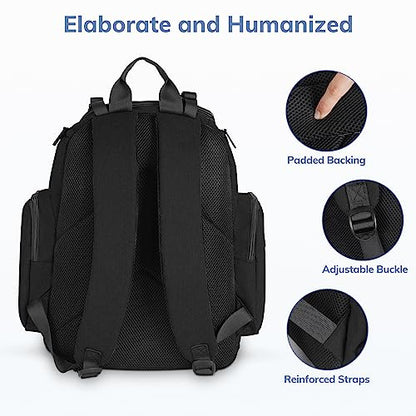 Mancro Backpack Diaper Bag, Waterproof Boy Travel Bag for Dad and Men, Large Multi-Function, Many Pockets, Lightweight, Stylish Diaper Backpack, Black - color: Black