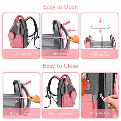 ISMGN Diaper Bag Backpack with Changing Station, Large Diaper Bag, Baby Bag, Multifunctional Diaper Bag, Pinkgray - color: Upgrade Pinkgray