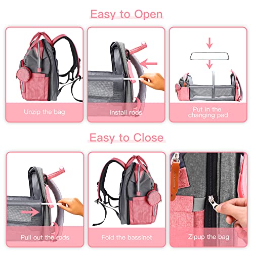 ISMGN Diaper Bag Backpack with Changing Station, Large Diaper Bag, Baby Bag, Multifunctional Diaper Bag, Pinkgray - color: Upgrade Pinkgray