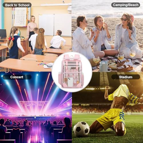 Fuyicat Clear Backpack Heavy Duty PVC Transparent Girls Kids School Backpacks Stadium Approved See Through College Bookbag for Women (Light Pink), Large - color: Light Pink