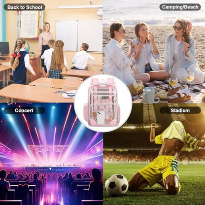 Fuyicat Clear Backpack Heavy Duty PVC Transparent Girls Kids School Backpacks Stadium Approved See Through College Bookbag for Women (Light Pink), Large - color: Light Pink