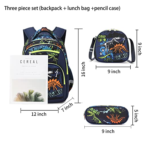 3Pcs Boys Dinosaur Backpack Set with Lunch Box Pencil Case, School Book Bag for Kids Elementary Preschool 1 - color: Royal Blue