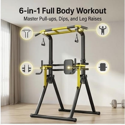 Foldable Pull Up Bar Standing for Home Gym Equipment Strength Training Calisthenics Workout with Dip Station Leg Raise Chin Up Bar Adjustable Portable Garage Gym