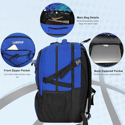 LARIPOP Basketball Backpack Large Basketball Bag with Ball Holder & Shoe Compartment for Adults Men Women - color: Blue