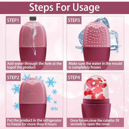 XHJRI Ice Face Roller Massager,Ice Cube Roller for Face, Eyes and Neck Naturally Conditioning and Skin Care,De-Puff Eye Bags,Reduce Migraine Pain,Reusable Massage Silicone Ice Mold (Upgrade Rose) - color: New Rose