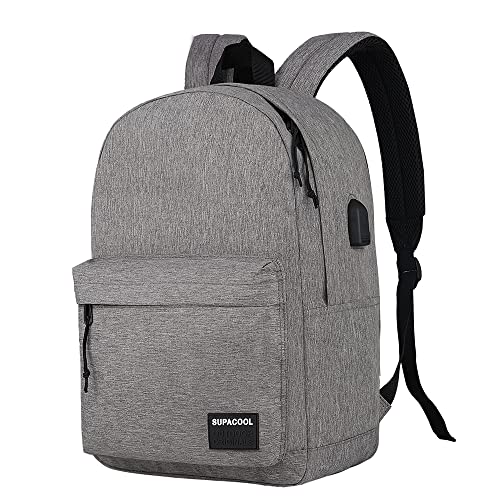 SUPACOOL Casual Laptop Backpack for Men and Women, Backpack for College, USB Charging Port, Lightweight Pack Back(Light grey) - color: Light Grey, size: 20L