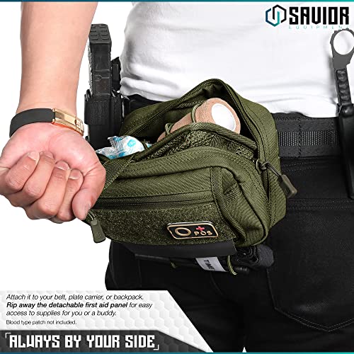 Savior Equipment IFAK Buddy Tactical First-Aid Kit Rip Away MOLLE Pouch Emergency EMT Utility Organization Medical Supply Carrier Outdoor Survival Travel Bag, Attach to Backpack/Belt Loop - color: Olive Drab Green