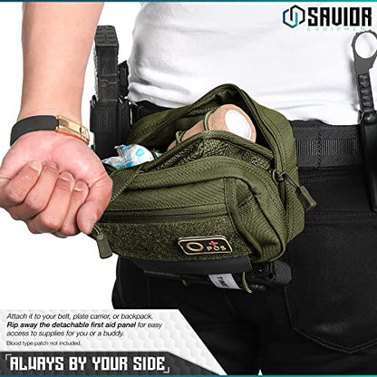 Savior Equipment IFAK Buddy Tactical First-Aid Kit Rip Away MOLLE Pouch Emergency EMT Utility Organization Medical Supply Carrier Outdoor Survival Travel Bag, Attach to Backpack/Belt Loop - color: Olive Drab Green