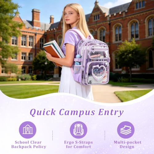 Clear Backpack for School Girls, Cute Heavy Duty PVC Transparent Bookbag, See-Through Bag for Stadium Event Purple - color: Purple