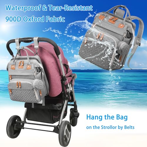 Jeryswet Baby Diaper Bags with Changing Station, Waterproof Large Capacity Diaper Bag Backpack for Moms Dads with USB Charging Port and Stroller Straps, Baby Shower Gifts, Grey - color: Gray