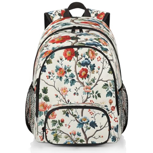 Floral Laptop Backpack for Women Men, 18.3 Inch Travel Work Backpacks, Vintage Flower Waterproof Computer Casual Daypack Nurse Teacher Bags - color: Multicolor 6