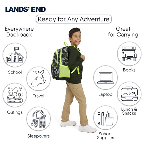 Lands' End Unisex Kids Large ClassMate Lightweight Durable Elementary School Backpack, Black Highlight - color: Black Highlight