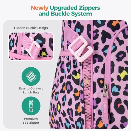 Choco Mocha Kids Backpack for Girls Cheetah Backpack Kids Elementary School Backpack for Girls Ages 6-8 Kid Bookbag 17 Inch with Chest Strap, Pink Purple - color: Cheetah Pink Purple