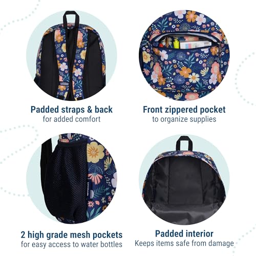 Wildkin 16-inch Kids Backpack – Durable, Padded & Spacious School Bag for Boys & Girls - Wildflower Bloom - color: Wildflower Bloom