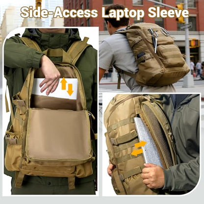 kokkoya 40l Slim Tactical Backpack with Laptop Compartment Molle System Webbing Lightweight Bag for Men Travel Hiking Camping Everyday Carry 17 inch Laptop Khaki - color: Khaki