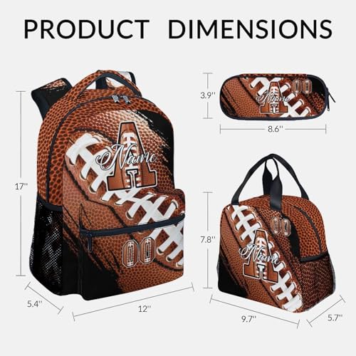 Mercuryelf Personalized Boys Football Backpack Set - Custom Monogram Bookbag for Kids/Player/Team with Adjustable Straps - color: Brown